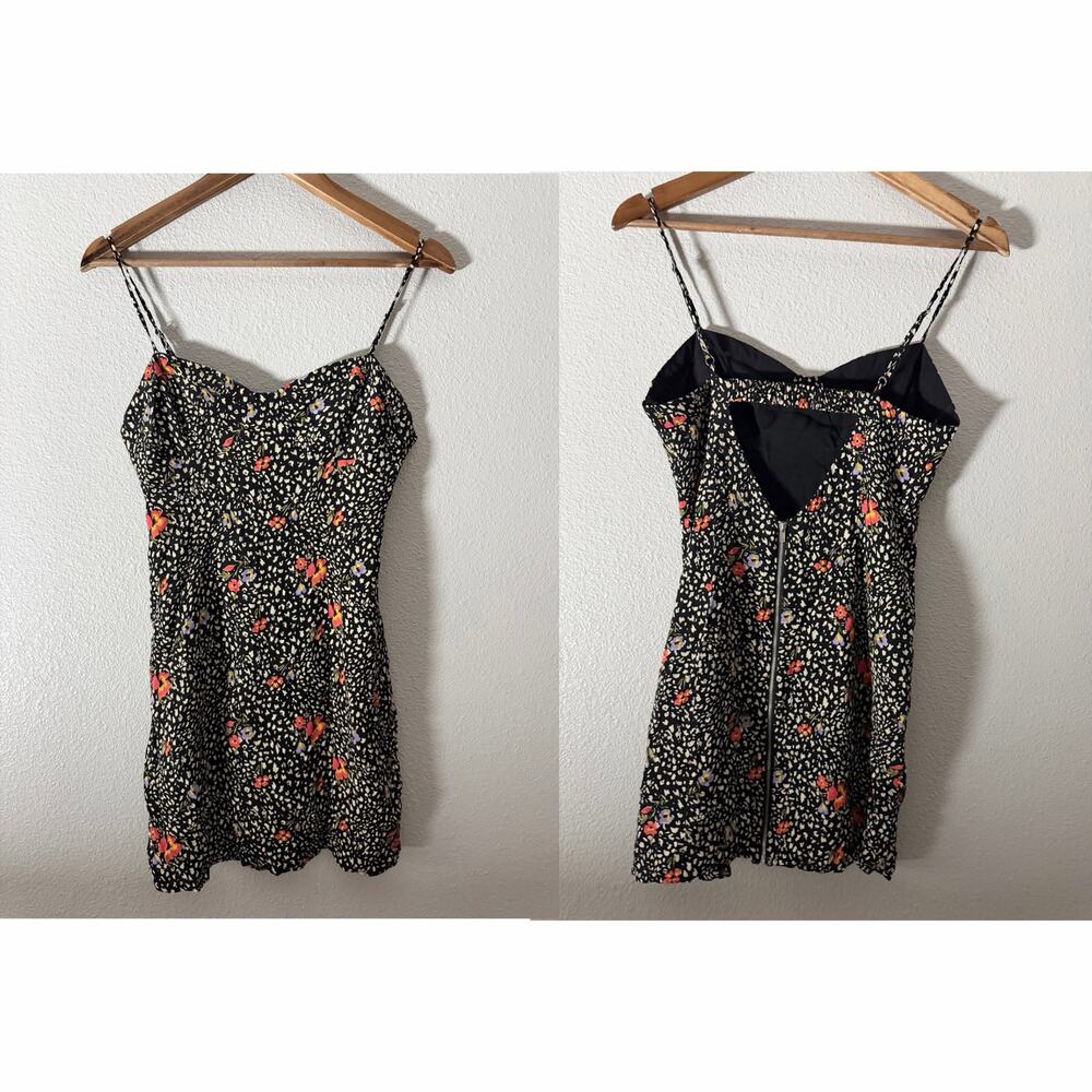 Forever 21 Floral Mini Dress Zip Front Cami Black Y2K Slip Dress Small